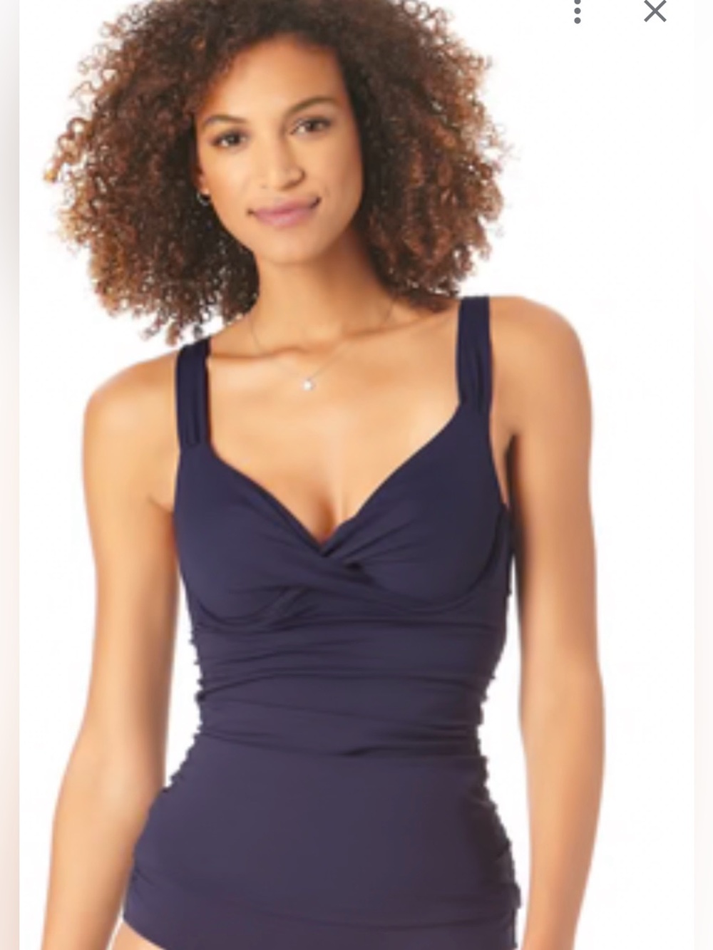 Anne Cole Navy Twist Front wide straps underwire Tankini swim Top plus size 16W